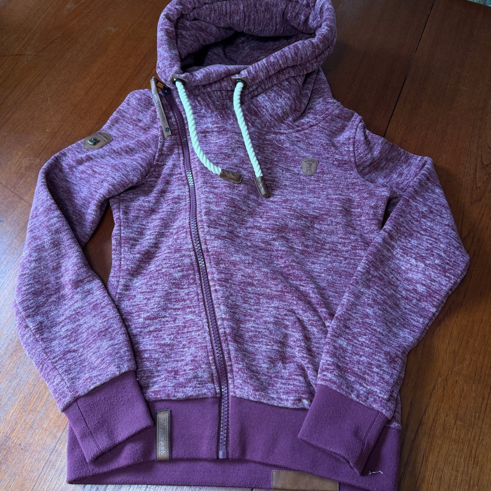 Naketano Asymmetrical Side Zip Hoodie Burgundy Heather Cowl Neck Fleece Medium